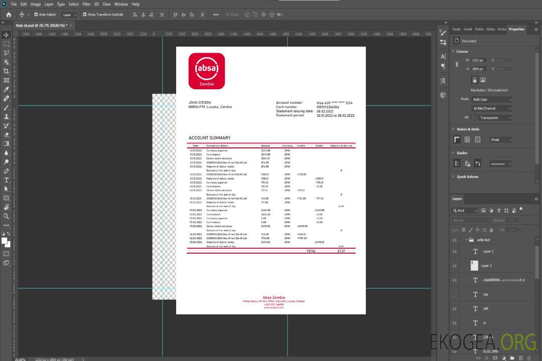 Relevé bancaire Absa en Zambie template Relevé bancaire Absa en Zambie template